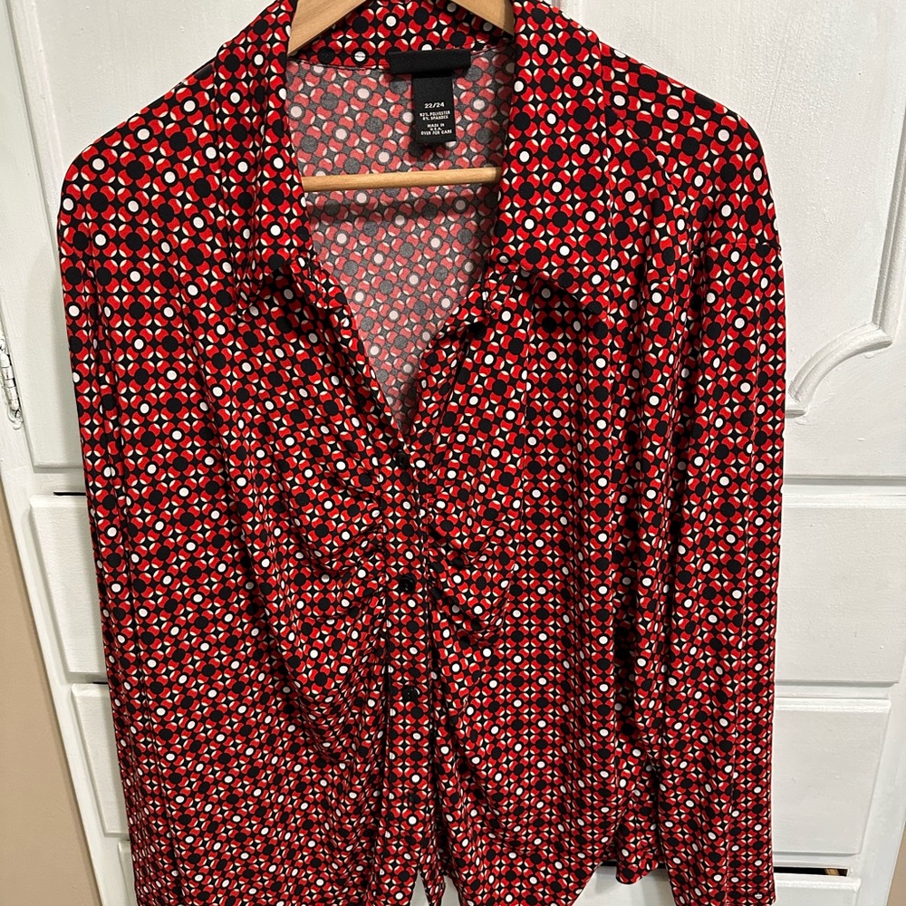 Lane Bryant Red and Black Geometric Top